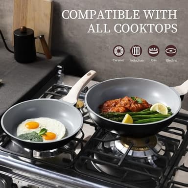 CAROTE Non Stick Frying Pan Set(9.5+11+12.5 Inch) Ceramic Frying Pan Healthy Nonstick Skillet PFOA&PFAS Free -Compatible with All Stovetops Black/Gray - Image 7