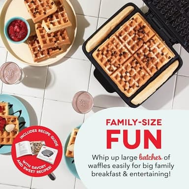 DASH No-Drip Waffle Maker - Four Waffle Molds, Nonstick Waffle Iron with Quick Heat-Up, Nonstick Surface - Perfect Waffle Maker for Kids and Families, Just Add Batter - Image 5