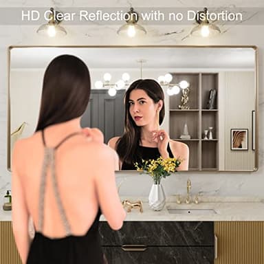 LOAAO 72”X36” Gold Bathroom Mirror, Rounded Rectangle Gold Frame Mirror, Brushed Gold Bathroom Vanity Mirror Wall-Mounted, Anti-Rust, Tempered Glass, Hangs Horizontally or Vertically - Image 2