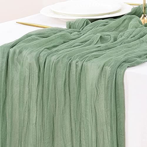 Socomi Sage Green Cheesecloth Table Runner Fall Thanksgiving Boho Rustic Farmhouse Gauze 120 inch 10FT Cheese Cloth Runner for Wedding Party Baby Shower Birthday Home Decor Holiday Decorations - Image 1