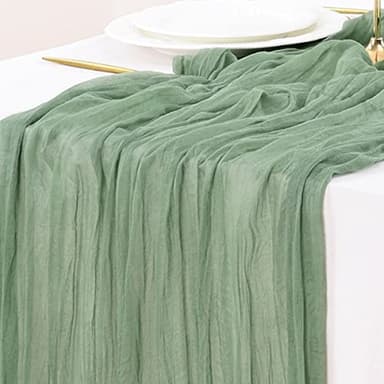 Socomi Sage Green Cheesecloth Table Runner Fall Thanksgiving Boho Rustic Farmhouse Gauze 120 inch 10FT Cheese Cloth Runner for Wedding Party Baby Shower Birthday Home Decor Holiday Decorations - Image 1