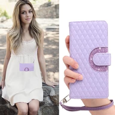 Furill Phone Case for Samsung Galaxy S21 Ultra 5G Wallet Cover with and Crossbody Wrist Strap Shoulder Strap 9+ Card Slots Zipper Purse Leather Stand S21ultra 21S S 21 21ultra G5 Women Men Purple - Image 6