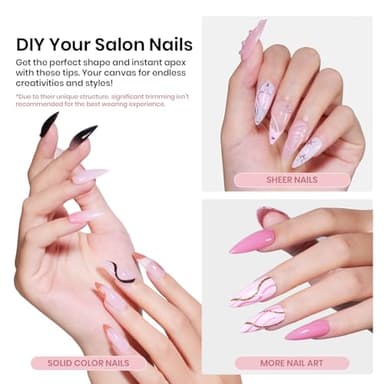 Beetles Tipex Instant Apex Nail Tips 512 Pieces Medium Stiletto Pre-Building and Pre-Etched Strong Thick Acrylic Fake Nails 16 Sizes Press on Nails - Image 2