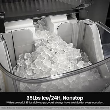 Kismile Nugget Ice Makers Countertop,Portable Ice Machine with Crushed Ice, 35lbs/Day,Self-Cleaning,One-Click Operation for Home Use(Black) - Image 2