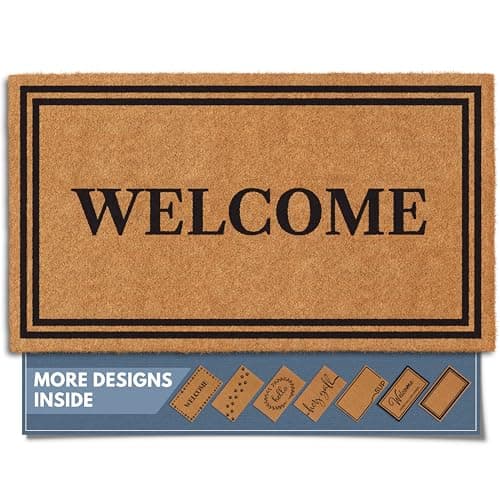 Barnyard Designs Natural Coco Coir Heavy Duty Backing Doormat - Large Cute Non-Slip Front Door Welcome Mat for Outside Entrance or Porch Entry, Brown (17x30, Welcome) - Image 1