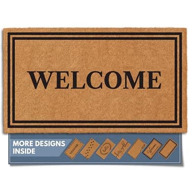 Barnyard Designs Natural Coco Coir Heavy Duty Backing Doormat - Large Cute Non-Slip Front Door Welcome Mat for Outside Entrance or Porch Entry, Brown (17x30, Welcome) - Image 1