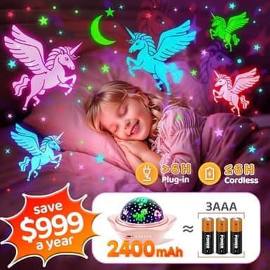 Onefire Girls Toys for Girl Gifts, 6 Films Light Projector Unicorn Toys for Girls Age 4-6, Rechargeable Night Lights for Bedroom, 360° Rotating Butterfly Decor Mermaid Gifts Princess Baby Toddler Toys - Image 6