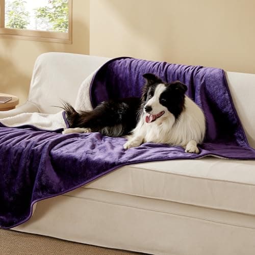 Bedsure Waterproof Dog Blankets for Large Dogs - Large Cat Blanket Washable for Couch Protection, Sherpa Fleece Puppy Blanket, Soft Plush Reversible Throw Furniture Protector, 40"X50", Eggplant - Image 1