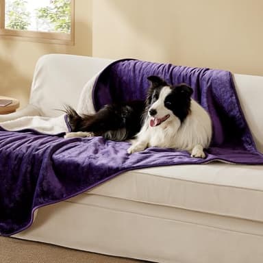 Bedsure Waterproof Dog Blankets for Large Dogs - Large Cat Blanket Washable for Couch Protection, Sherpa Fleece Puppy Blanket, Soft Plush Reversible Throw Furniture Protector, 40"X50", Eggplant - Image 1