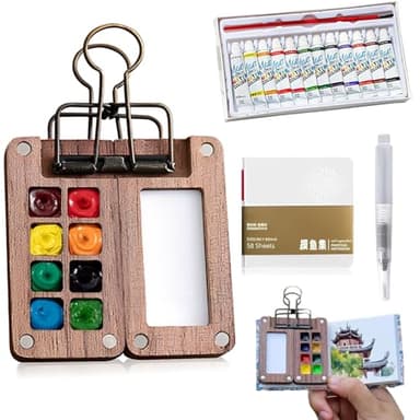 Tobios Watercolor Kit, Tobios Mini Watercolor Paint Set, 12 Color Mini Watercolor Travel Set, Pocket Artist Watercolour Travel Sets, 8 Grids Portable Paint Palette - Image 1