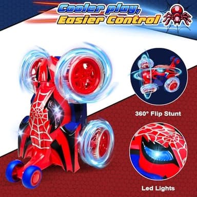 Kids Toys Spider RC Car for Boys 4-7 - Cool Spider Monster Remote Control Crawler Toy 360° Flip Fast Stunt & 4WD Light Up Wheel - Fun Boy Gift Idea for Birthday Chirstmas Stuff Age 3 4 5 6 7 8 - Image 6