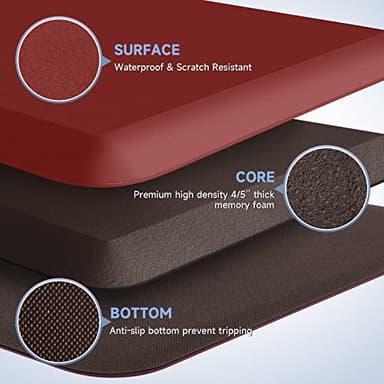 4/5 Inch Thick Kitchen Mats for Floor, StepRite Kitchen Rug for Standing Desk, Non-Slip, Thicker, Stain Resistant, Waterproof, Comfort Anti Fatigue Floor Mat for Home, Kitchen, Office - Red,70 * 24'' - Image 3