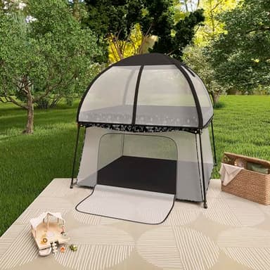 Dream On Me Ziggy Square Playpen with Canopy – Black/White, Spacious Baby Play Yard, UV and Bug Protection, Padded Floor, Foldable and Travel-Friendly - Image 2