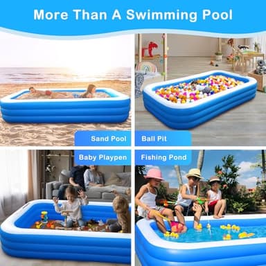 Sumbee Inflatable Swimming Pool for Kiddie Adults Kids, 120" X 72" X 22" Large Blow Up Pool for Family Backyard Outdoor Toddler,Big Rectangle Pools for Children Ages 4-8-12,Full-Sized,Blue - Image 6