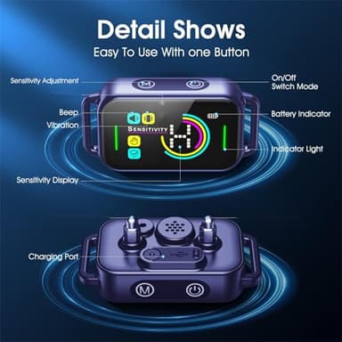 DINJOO Bark Collar, Dog Bark Collar for Large Medium Small Dogs,Smart Bark Collar,Rechargeable Anti Barking Training Collar with 8 Adjustable Sensitivity,Bark Collar with Beep (Purple) - Image 3