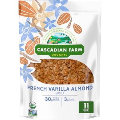 Cascadian Farm Organic Granola, French Vanilla Almond Cereal, Resealable Pouch, 11 oz - Image 1