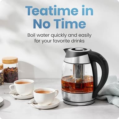 Chefman Electric Kettle with Temperature Control, 5 Presets LED Indicator Lights, Removable Tea Infuser, Glass Tea Kettle & Hot Water Boiler, 360° Swivel Base, BPA Free, Stainless Steel, 1.8 Liters - Image 3