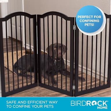 INTERNET'S BEST Arched Top Dog Gate | 3 Panel, 36" H Wooden Pet Barrier for Dogs or Cats | Freestanding Folding Room Divider for Doorways, Hallways, Stairs, and Porch | Portable, Extra Wide | Espresso - Image 5