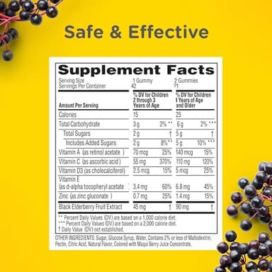 Zarbee’s Kids Elderberry Immune Support Supplement Gummies, Vitamins A C D3 E & Zinc, Elderberry Extract, Gluten & Gelatin Free, No Artificial Flavors, Natural Berry Flavor, Ages 2+, 42 Ct - Image 6