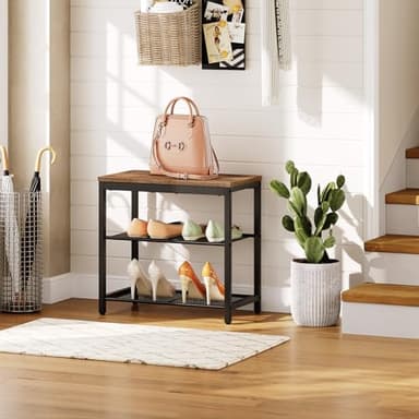 HOOBRO Shoe Bench, 3-Tier Shoe Rack, Industrial Shoe Organizer Storage Bench, 19.7 inches Entry Bench with Mesh Shelves, for Entryway, Living Room, Hallway, Easy Assembly, Rustic Brown BF50HX01 - Image 4