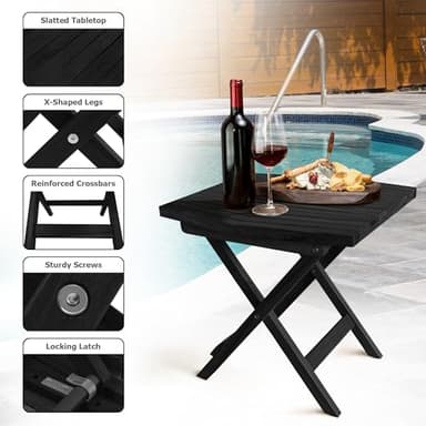 Melino Wooden Folding Outdoor Side Table, FSC Certified Acacia Weatherproof Side Tables, Wood Folding Small Table for Outdoor, Patio, Porch, Pool, Backyard, Garden, Balcony and Deck - Black - Image 4