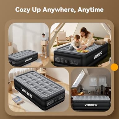 VOSSER Air Mattress Twin with Built in Pump,18” Raised Blow Up Mattress,Inflatable Mattress in 2 Mins,Single Twin Size Air Mattress for Home,Floor&Camping, Air Bed for Adults,330LB Max,Black - Image 9