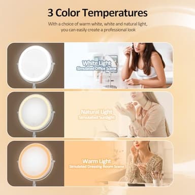 SEAEMIKO 8" Makeup Mirror with Lights, Rechargeable 1x/10x LED Lighted Magnifying Mirror with 3 Colors, 360° Rotation Rechargeable Double Sided Mirror, Touch Dimming, Adjustable Height - Image 5