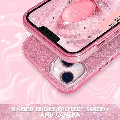 MILPROX Compatible with iPhone 14 Case - Glitter Sparkly Shiny Bling Rubber Gel Shell 3 Layers Shockproof Protective Bumper Cover - Pink - Image 4