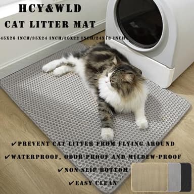 HCY&WLD Cat Litter Mat, 45x26/35x24/30x22/24x18 Inch Double Layer Cat Litter Box Mat, EVA Non-Slip, Waterproof Urine Proof Cat Litter Catcher Mat, Easy Clean Scatter Control (35x24 Inch, Khaki) - Image 2