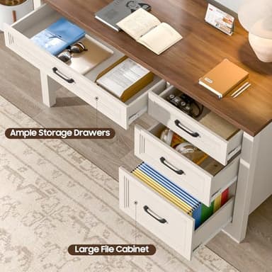 Vabches Farmhouse Executive Desk with Storage and Ample File Drawer, Rustic Large Home Writing Desk for Bedroom, White - Image 6
