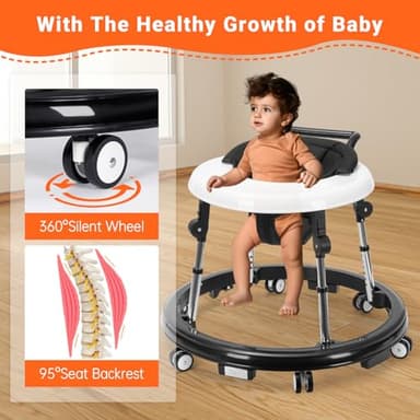 TreeCute Baby Walker Foldable with 9 Adjustable Heights, Baby Walker with Wheels Portable, Infant Toddler Walker for Baby Boy Girls 6-18 Months - Image 7