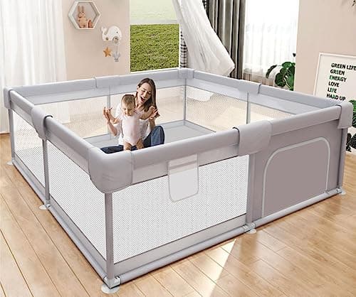Hiaksedt Baby Playpen 50x50 Inch, Play Pens for Babies and Toddlers Baby Fence Play Yards for Indoor & Outdoor with Breathable Mesh Anti-Fall Playpen - Image 1