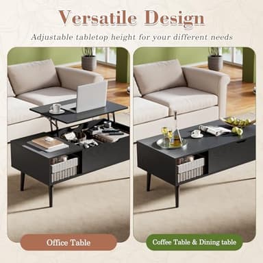 OLIXIS Wooden Coffee Table, Lift Top Coffee Table with Large Hidden Compartment and Ample Storage Shelf, Lift Tabletop Dining Table for Living Room, Home Small Space, Charcoal - Image 6