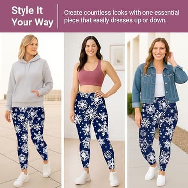 SATINA High Waisted Christmas Leggings for Women - Holiday Pants, Snowflake Tights - Comfortable and Stretchy in Versatile Sizes and Colors - Blue - Image 7