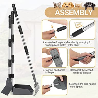 Heeyoo Dog Pooper Scooper, Dog Poop Tray and Rake Set, Pet Waste Removal Scoop with Long Adjustable Sectional Stainless Handles - Image 4