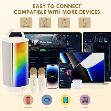 HWWR Mini Karaoke Machine for Kids and Adults, Portable Bluetooth 5.3 Karaoke Speaker with 2 Wireless Microphones, Popular Birthday Gifts for Girls Boys Age 3-12+, Singing Machine with Party Lights - Image 5