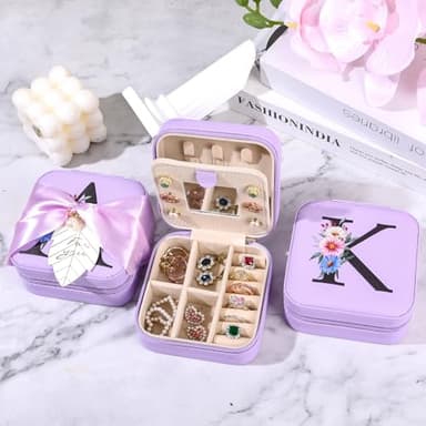 AYGXU Travel Must-Have Gifts,travel jewelry case organizer,small jewelry travel case,Cute Tumbler Cup,16oz bamboo lids for glass cups,teacher appreciation gifts for women,Initial B purple - Image 5