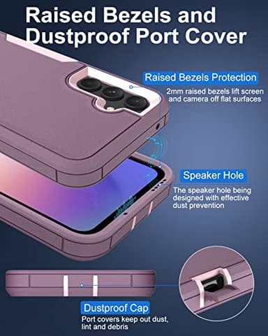 Dahkoiz Samsung Galaxy A54 5G Case, with Glass Screen Protector, Dust-Proof Port Cover, Magnetic Car Mount Support, Full Body Silicone Rubber Protection Phone Case for A54 6.4-Inch, Pink/Purple - Image 4