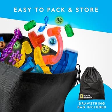NATIONAL GEOGRAPHIC Glowing Marble Run – 150 Piece Construction Set with 30 Glow in The Dark Glass Marbles & Storage Bag, STEM Gifts for Boys and Girls, Building Project Toy (Amazon Exclusive) - Image 2
