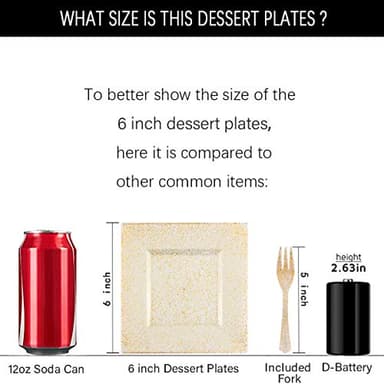 DaYammi 200Pcs Gold Dessert Plates Including 100Pcs Appetizer Plates 6",100Pcs Plastic Forks 5.7",Gold Glitter Plastic Square Plate for Party,Gold Salad Plate and Cake Forks for Wedding Birthday - Image 9