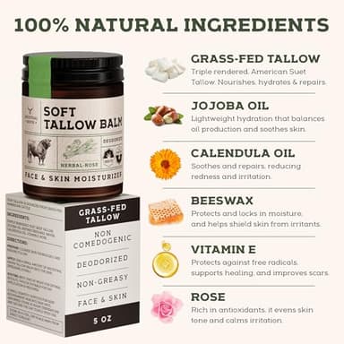 Beef Tallow for Skin - Tallow And Herbal Balm For Face - Tallow Face Moisturizer - Beef Tallow Moisturizer - Tallow Balm - Grass Fed Beef Tallow For Skin - Tallow Face Cream Lotion (5.0, Herbal-Rose) - Image 4