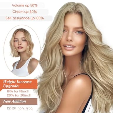 Sunny Wire Hair Extensions Real Human Hair Fish Line Human Hair Extensions Invisible Wire Extensions Golden Blonde with Medium Blonde Highlights #16/22 18 Inch - Image 5