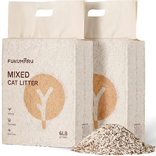FUKUMARU Tofu Cat Litter, 12 LBS Clumping Cat Litter, Dust Free, Natural, Unscented, Flushable, Lightweight, Low Tracking, Mixed Apple Wood, 24/7 Odor Control, 6 lb x 2 Bags - Image 1
