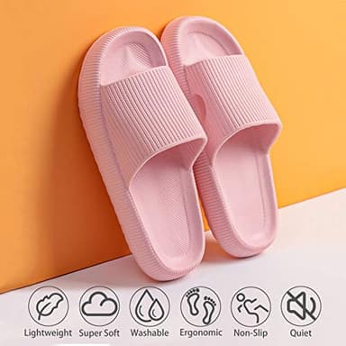 rosyclo Cloud Slippers for Women and Men, Ladies Pillow Massage Shower Bathroom Non-Slip Soft Comfy Thick Sole Home House Cloud Cushion Slide Sandals for Indoor & Outdoor, Pink - Image 2