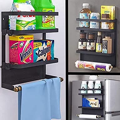 Dr.BeTree Magnetic Spice Rack for Refrigerator Magnetic Paper Towel Holder for Fridge Magnetic Shelf Magnetic Shelves Fridge Magnet Organizer Spice Rack Kitchen Organization Kitchen Storage Black - Image 8