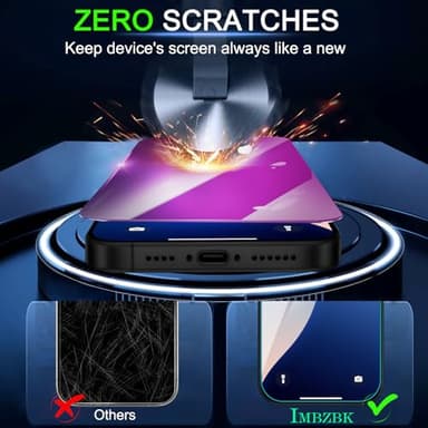 IMBZBK [Auto-Dust Removal] Colorful Privacy Screen Protector for iPhone 17 Pro Max [Private] Accessories, 3 Pack Anti Spy Anti-Blue Light Tempered Glass, Briliant Gradient Purple - Image 8