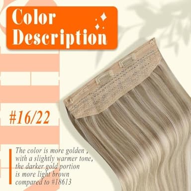 Fshine Invisible Wire Hair Extensions Real Human Color 16 Highlight 22 Blonde Fish Line 70 Gram Removable Clips Extensions for Women 12 Inch - Image 2