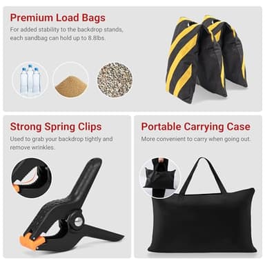 JSungo Backdrop Stand, Adjustable 10x7.5 FT Background Stand Backdrop for Parties, Photo Video Studio, Portable Photography Backdrop Stand with Carrying Bag, 6 Backdrop Clamps, and 2 Stand Bags - Image 4