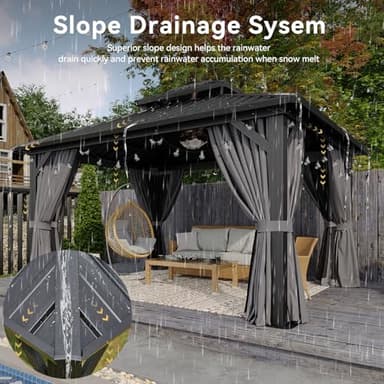 Aoxun 12'x14' Hardtop Gazebo, Aluminum Frame Canopy with Double Galvanized Steel Roof, Outdoor Metal Pavilion with Netting, Curtains for Backyard, Patio and Deck - Image 3