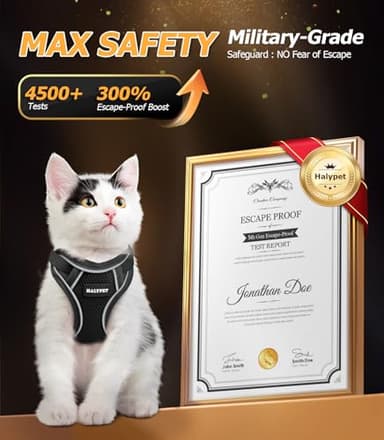 Halypet Cat Harness and Leash Set [MAX Safety 4th-Gen Upgrade] Escape Proof Adjustable Cat Leash Comfortable Soft Vest Easy to Wear Kitten Harness with Reflective Strip for Cats Walking, M Black - Image 2